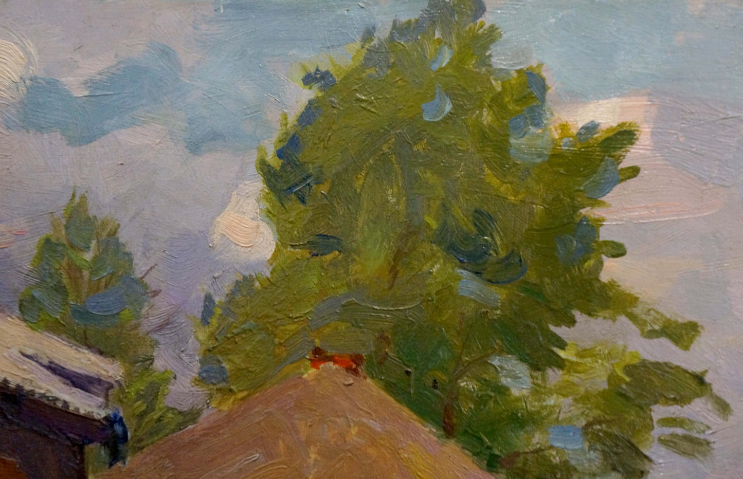 Vibrant green tree in impressionist oil painting by Pavlyuk Nikolay Artemovich