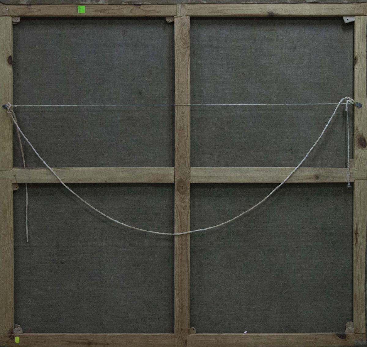 Back of Oil painting At the village framed canvas with wooden stretcher and gray backing