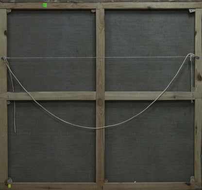 Back of Oil painting At the village framed canvas with wooden stretcher and gray backing