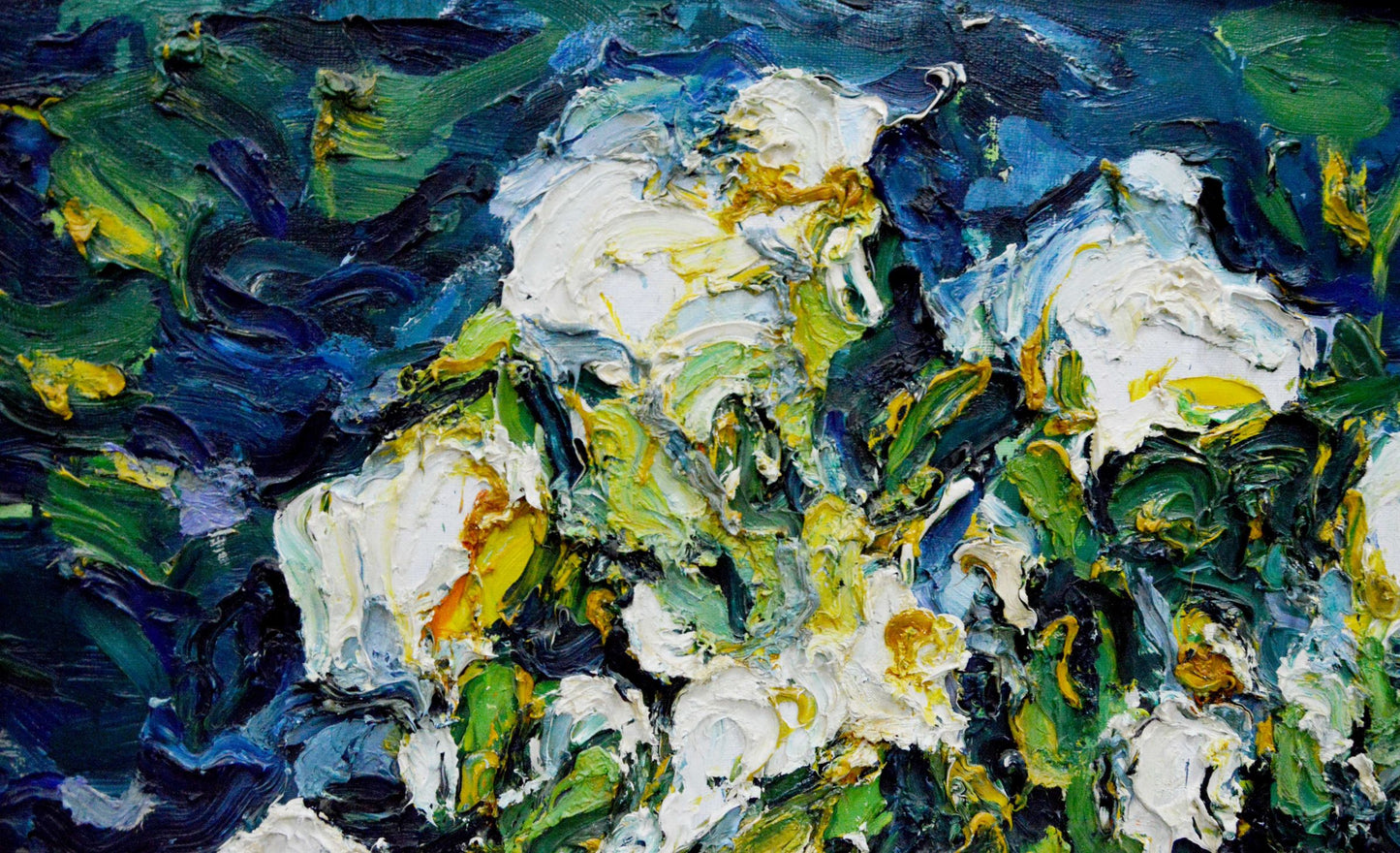 Vibrant impressionist oil painting Flowers in the dark by Sergey Dupliy