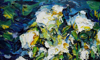 Vibrant impressionist oil painting Flowers in the dark by Sergey Dupliy