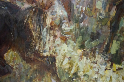 Abstract textured oil painting Soldiers in battle by Mikhail Stepanovich Rybnikov