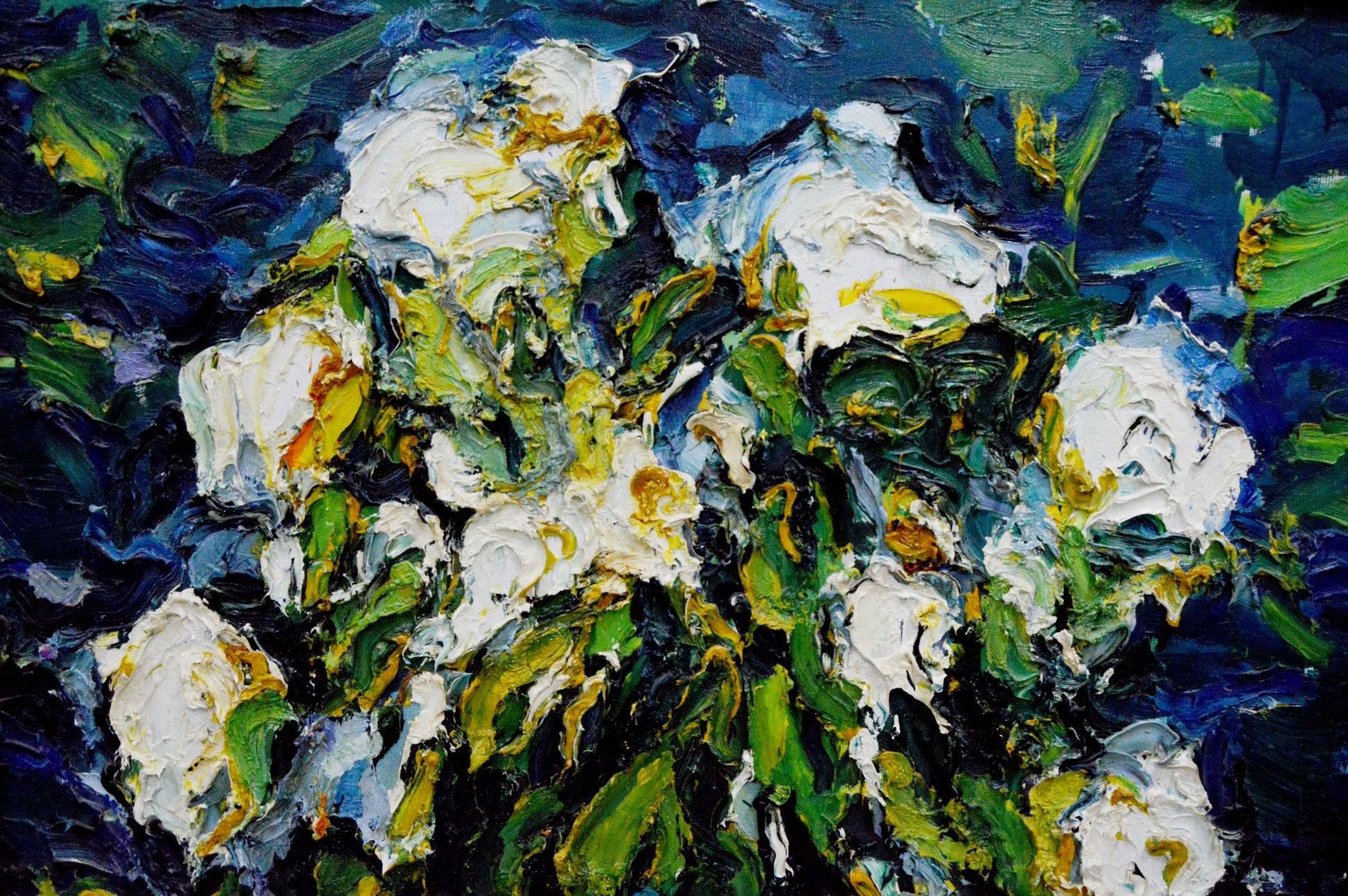Vibrant impressionist oil painting Flowers in the dark by Sergey Dupliy