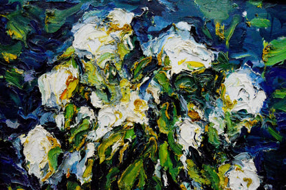 Vibrant impressionist oil painting Flowers in the dark by Sergey Dupliy