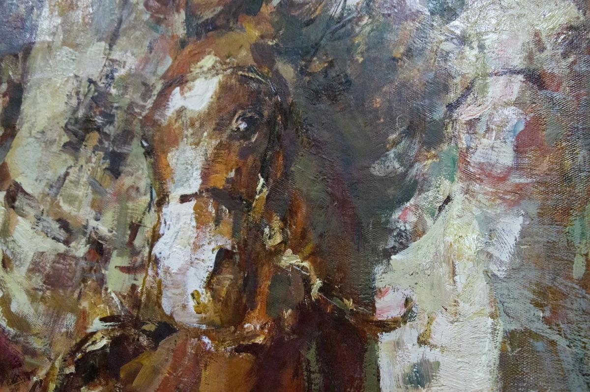 Textured impressionistic horse painting by Mikhail Stepanovich Rybnikov