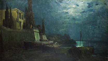 Moonlit coastal oil painting by Zakharov Fedor Zakharovich