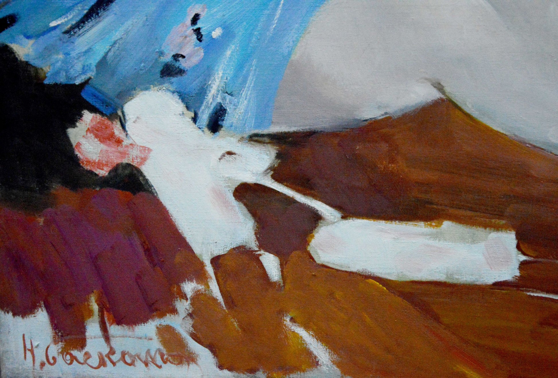 Abstract ballerina portrait oil painting by Baskakov N. N. in blue tones