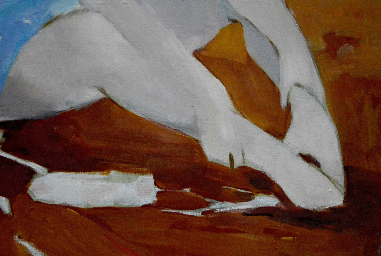 Abstract white and brown oil painting of reclining ballerina portrait by Baskakov N. N