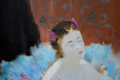 Serene ballerina portrait oil painting by Baskakov N. N. with pink flowers