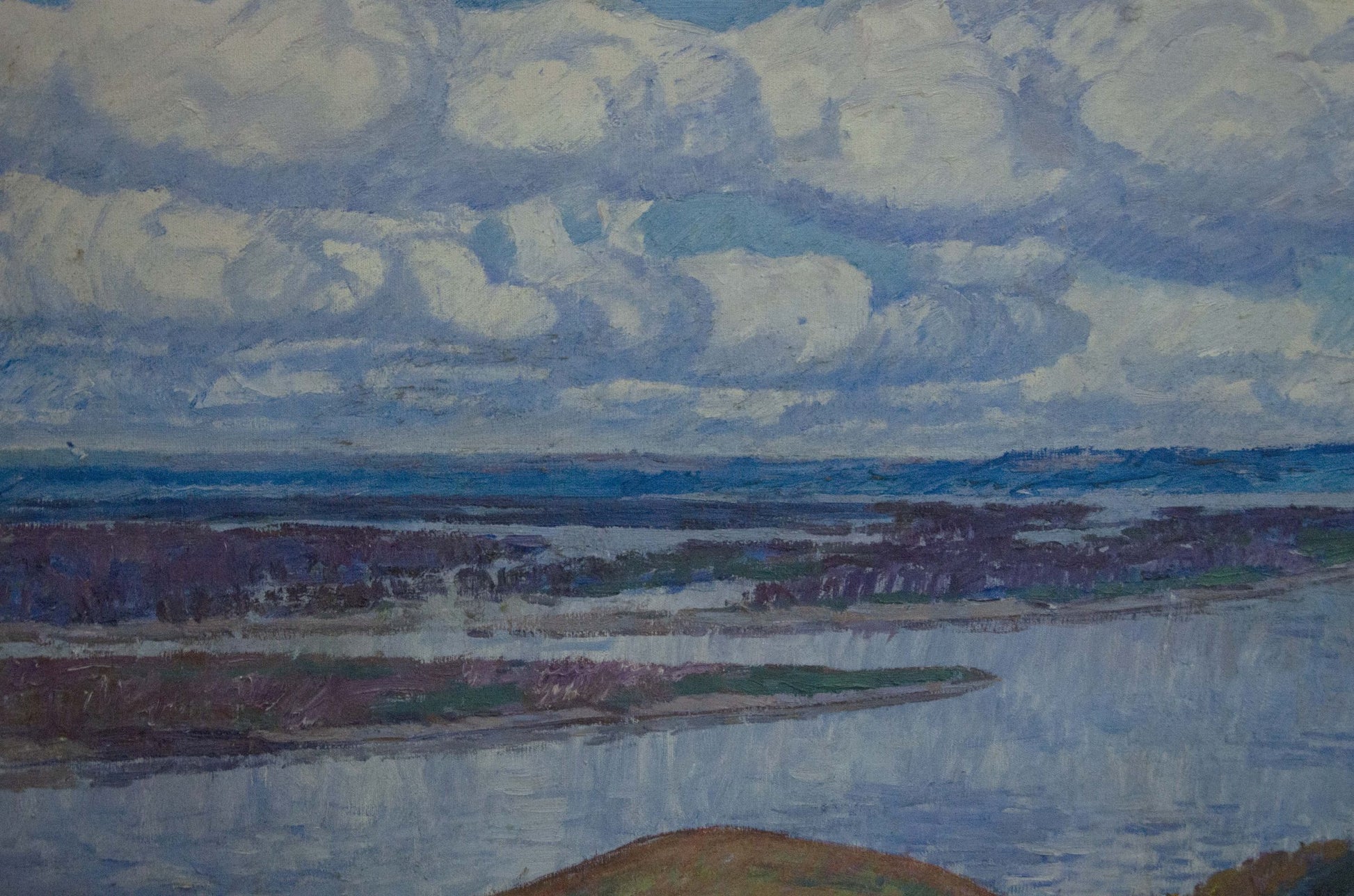 Oil painting of cloudy sky over water and land by Koshevoi Stepan Lvovich