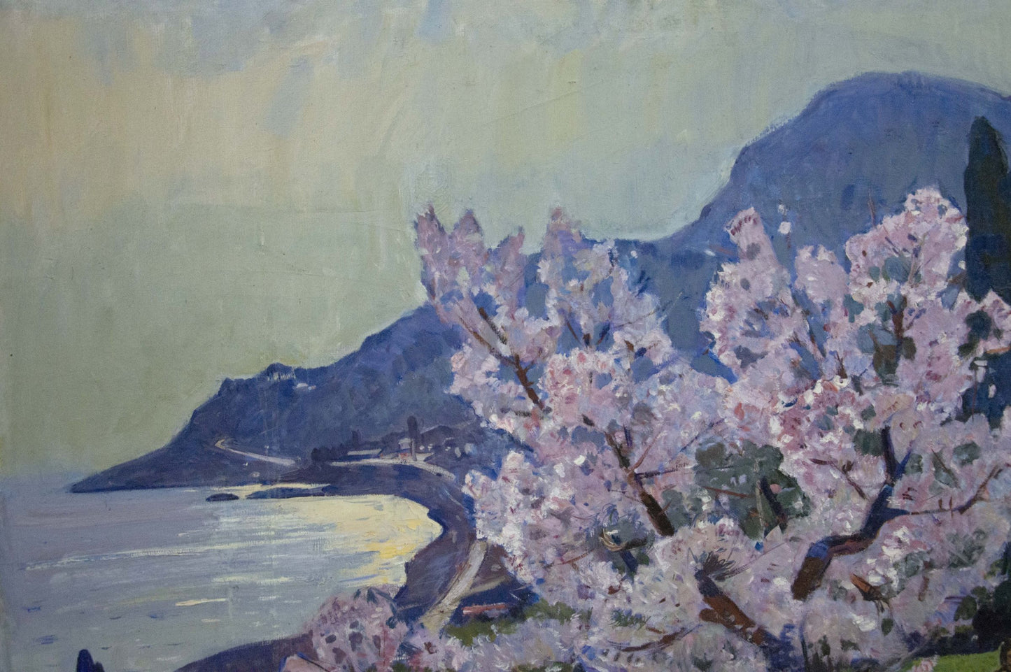 Oil painting of pink cherry blossoms by Alexander Kerzhner