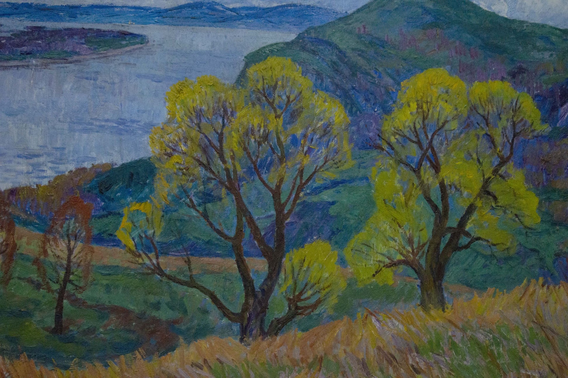 Oil painting by Koshevoi Stepan Lvovich: vibrant yellow trees in landscape