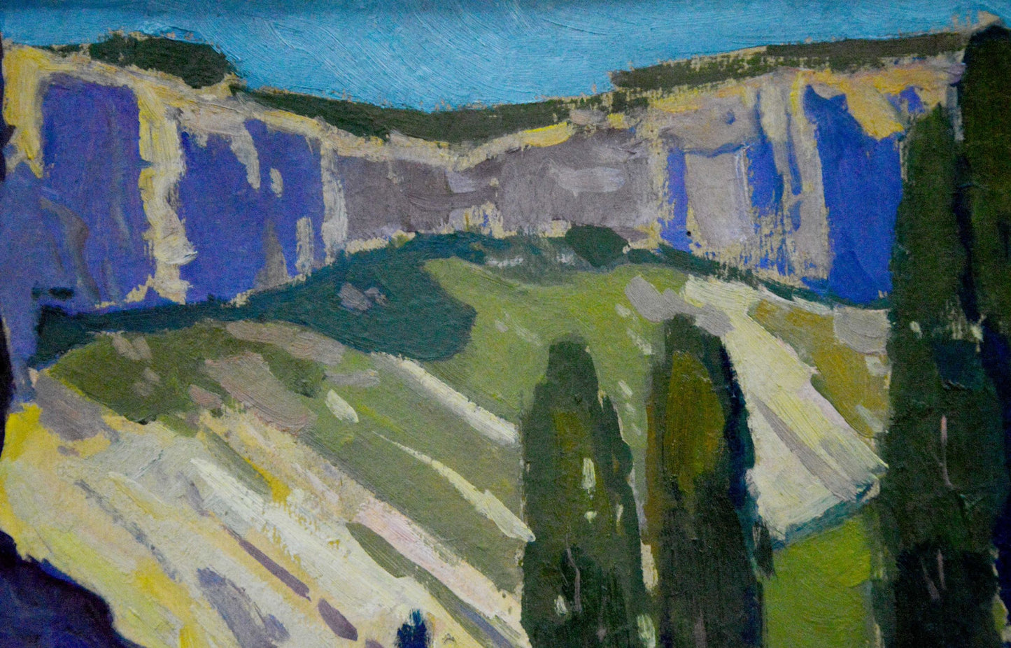Vibrant impressionist oil painting of C.n cliffside landscape by Buryachok Nikolay Ivanovich