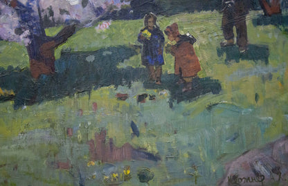Impressionistic oil painting of blossoming seaside garden by Alexander Kerzhner