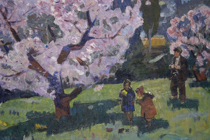 Oil painting of blossoming cherry tree by Alexander Kerzhner