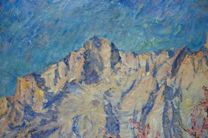 Impressionistic oil painting of blooming trees and rugged peaks by Koshevoi Stepan Lvovich