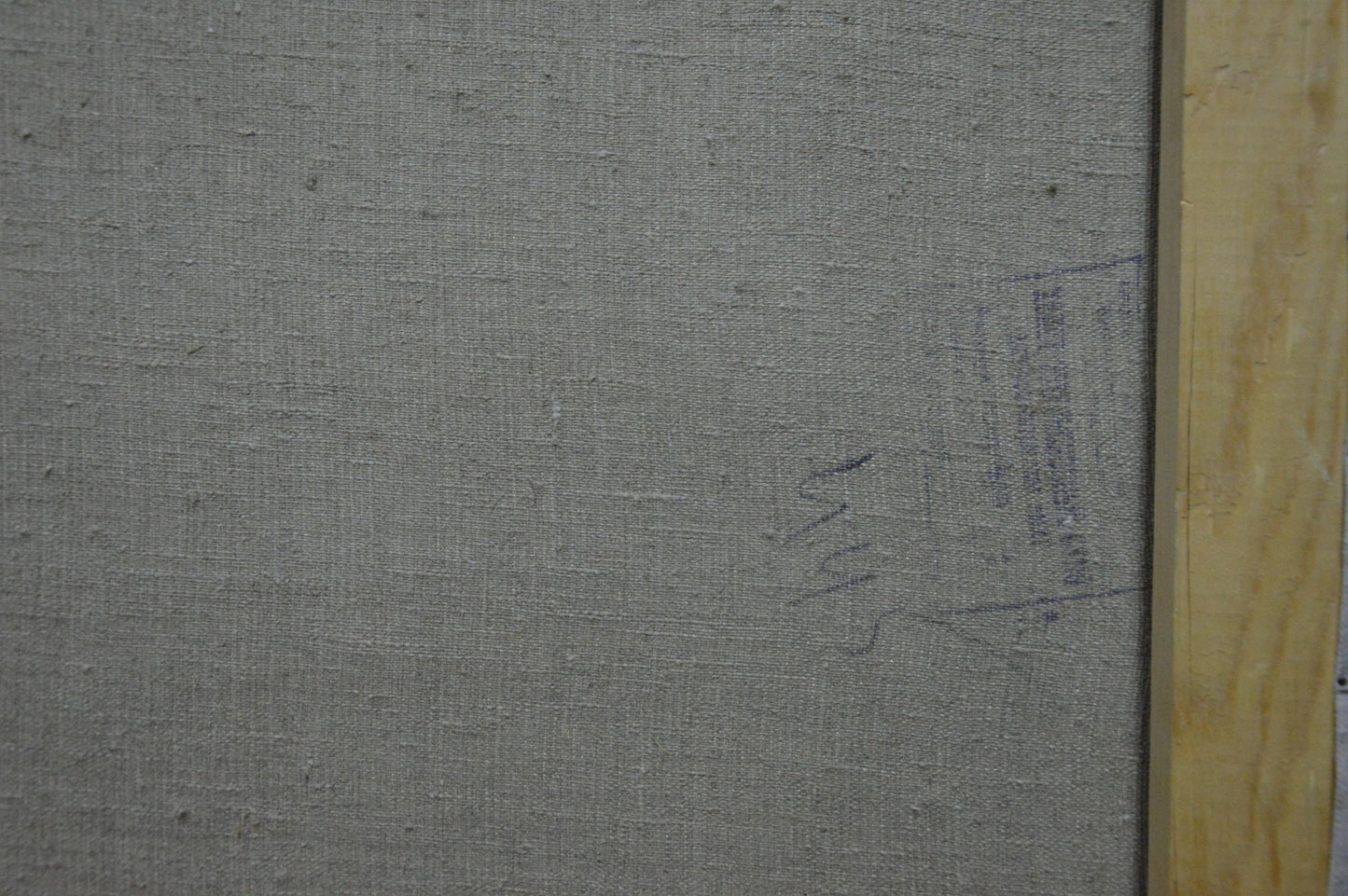 Back of gray canvas for Oil painting Blossoming Seaside Garden by Alexander Kerzhner