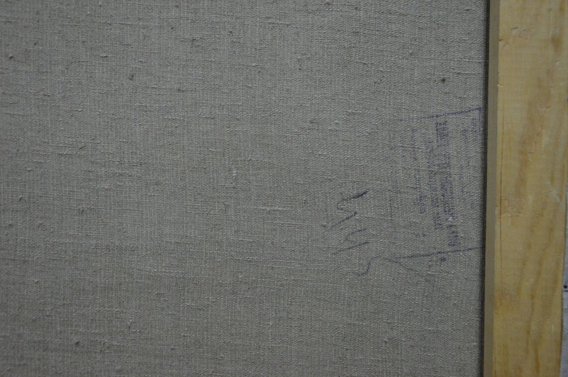 Back of gray canvas for Oil painting Blossoming Seaside Garden by Alexander Kerzhner