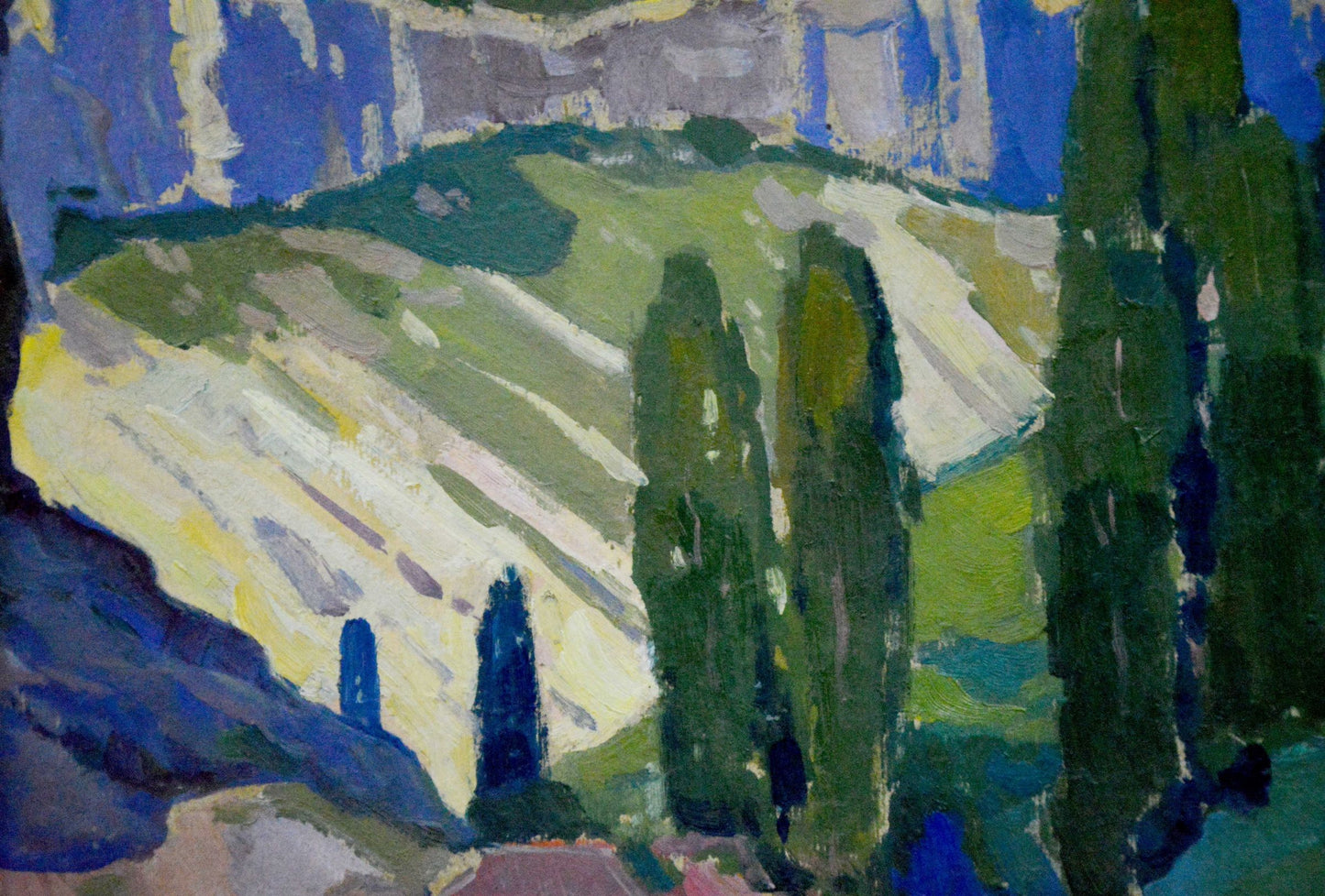 Vibrant impressionist oil painting of C.n cypress landscape by Buryachok Nikolay Ivanovich