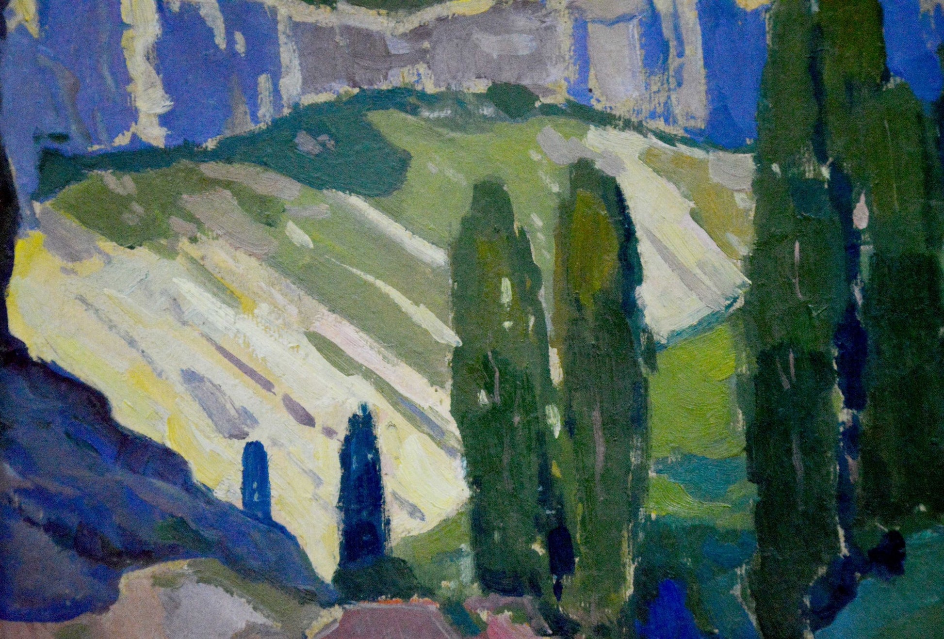 Vibrant impressionist oil painting of C.n cypress landscape by Buryachok Nikolay Ivanovich