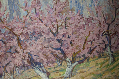 Vibrant impressionist oil painting of blooming cherry blossom trees by Koshevoi Stepan Lvovich