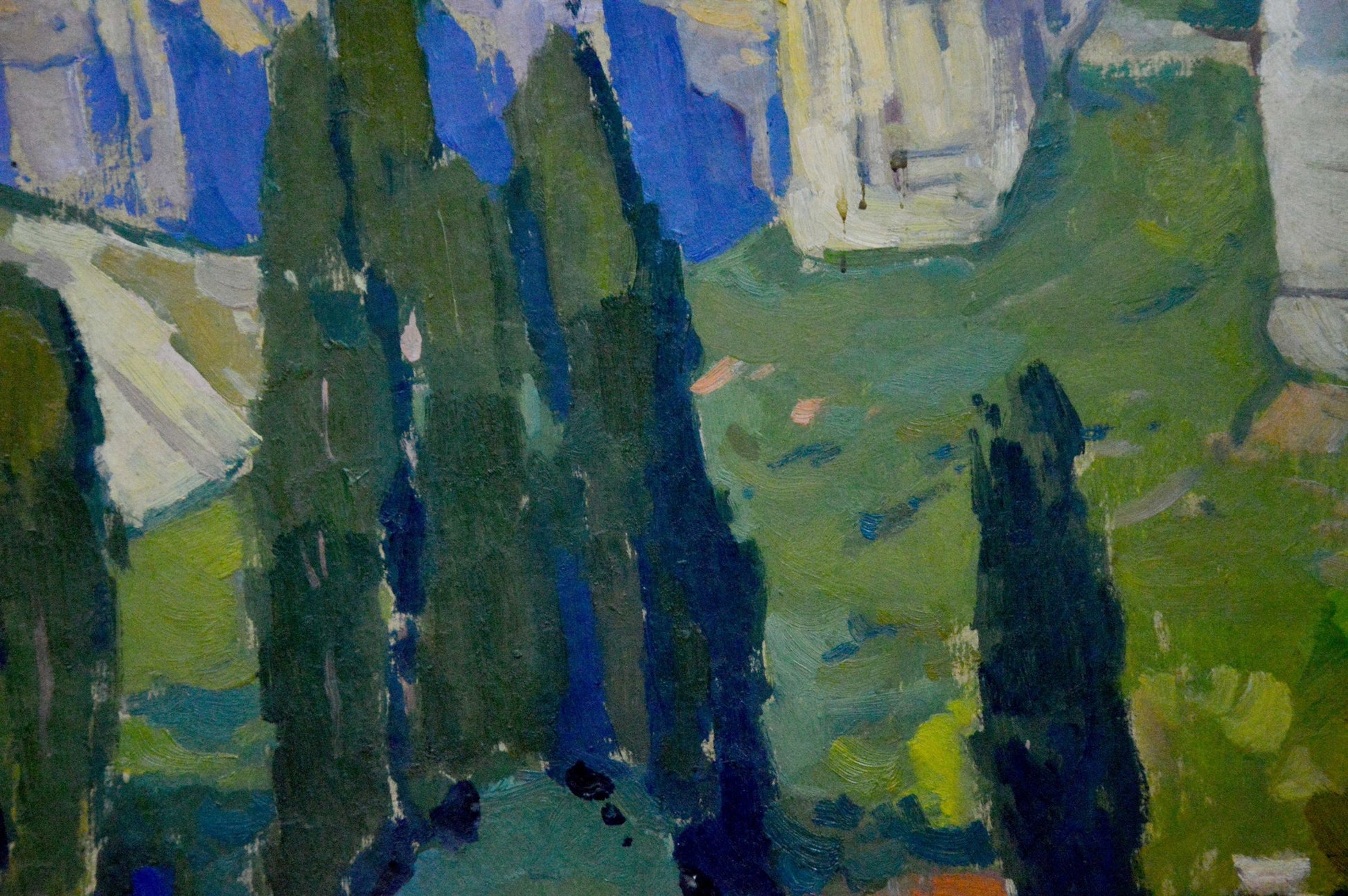 Vibrant impressionist oil painting of C.n cypress trees by Buryachok Nikolay Ivanovich