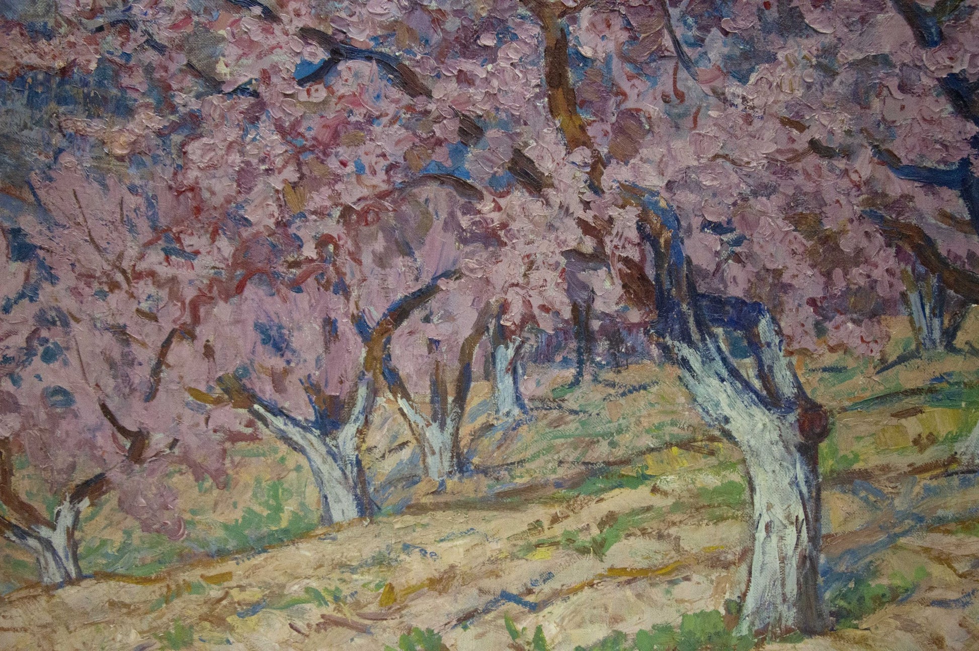 Vibrant impressionistic oil painting of blooming cherry blossom trees by Koshevoi Stepan Lvovich