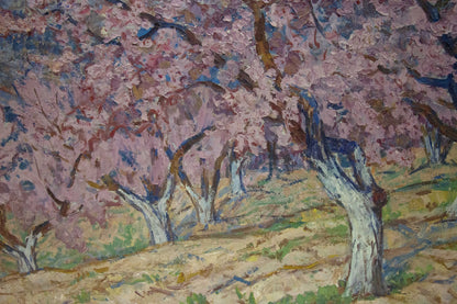 Vibrant impressionistic oil painting of blooming cherry blossom trees by Koshevoi Stepan Lvovich