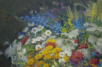 Vibrant impressionistic oil painting of wildflower meadow by Vladimir Zhugan