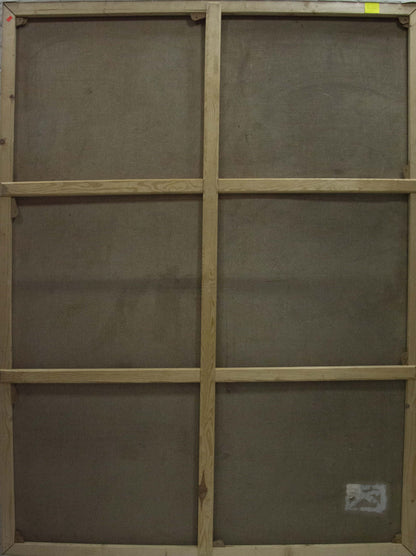 Back of Vladimir Fedorovich Sidoruk oil painting canvas with gray fabric panels