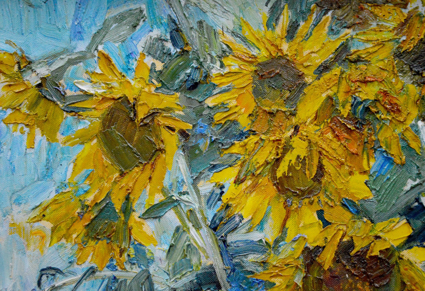 Vibrant yellow sunflowers oil painting by Polyakova Lyudmila Valentinovna