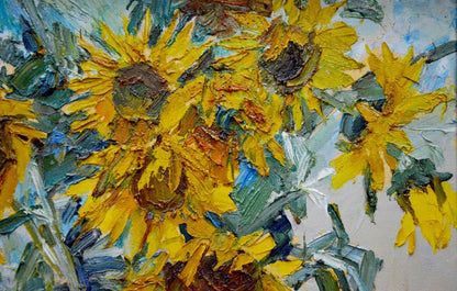 Vibrant yellow sunflowers oil painting by Polyakova Lyudmila Valentinovna