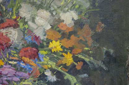 Vibrant oil painting of summer fruits and flowers by Vladimir Zhugan