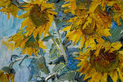 Vibrant yellow sunflowers oil painting by Polyakova Lyudmila Valentinovna
