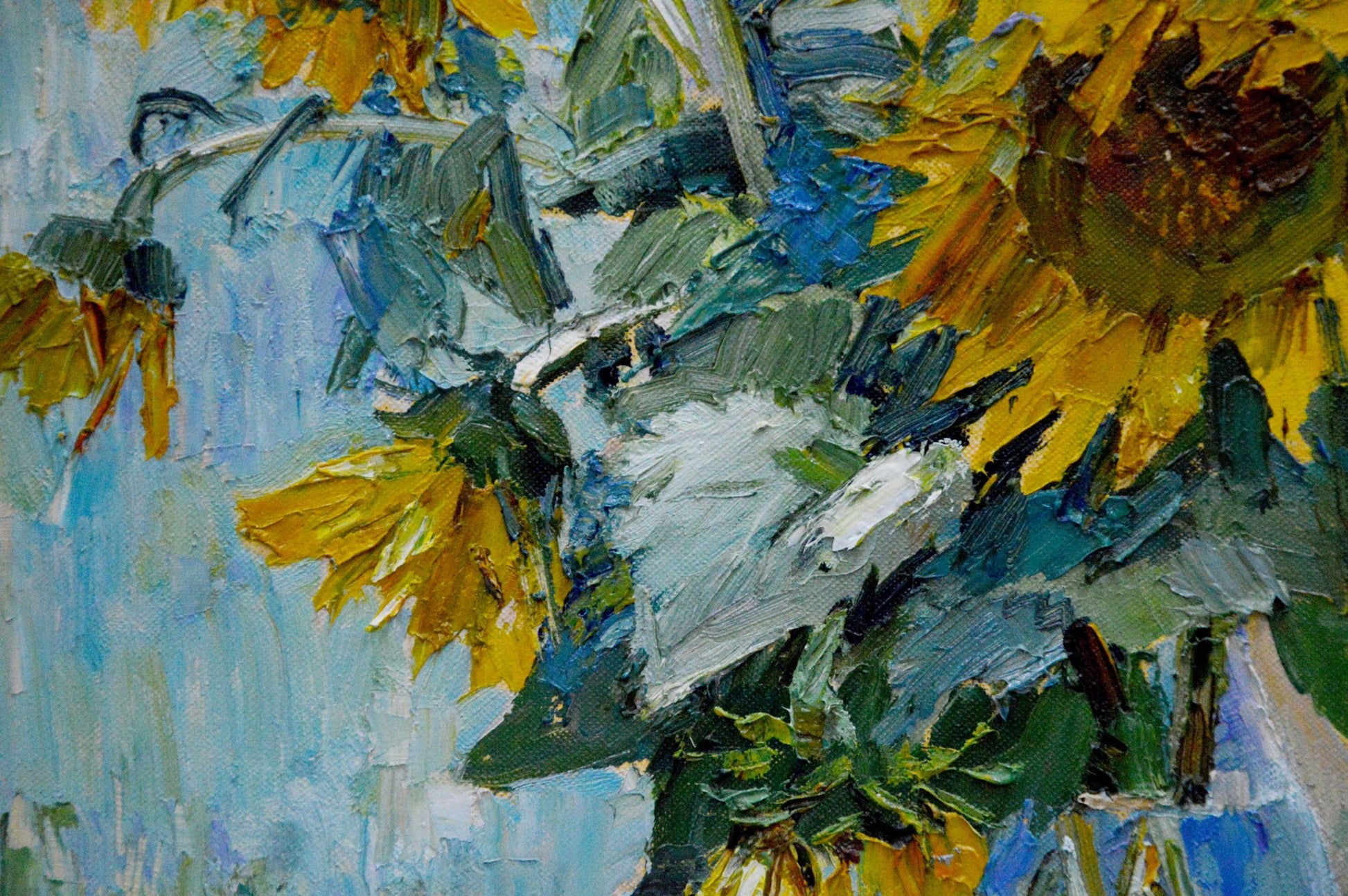 Oil painting of vibrant yellow sunflowers by Polyakova Lyudmila Valentinovna