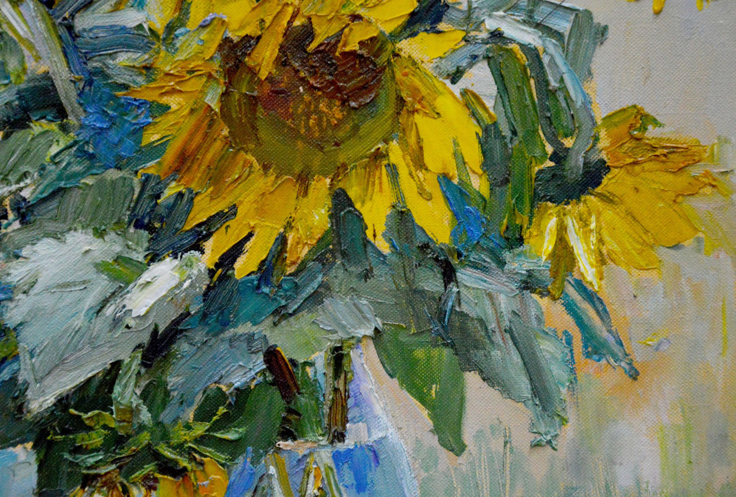 Vibrant yellow sunflowers oil painting by Polyakova Lyudmila Valentinovna