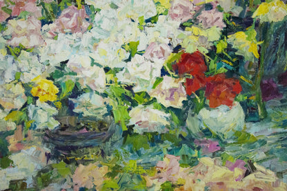 Vibrant impressionist oil painting of flowers by Artym Olga Markovna