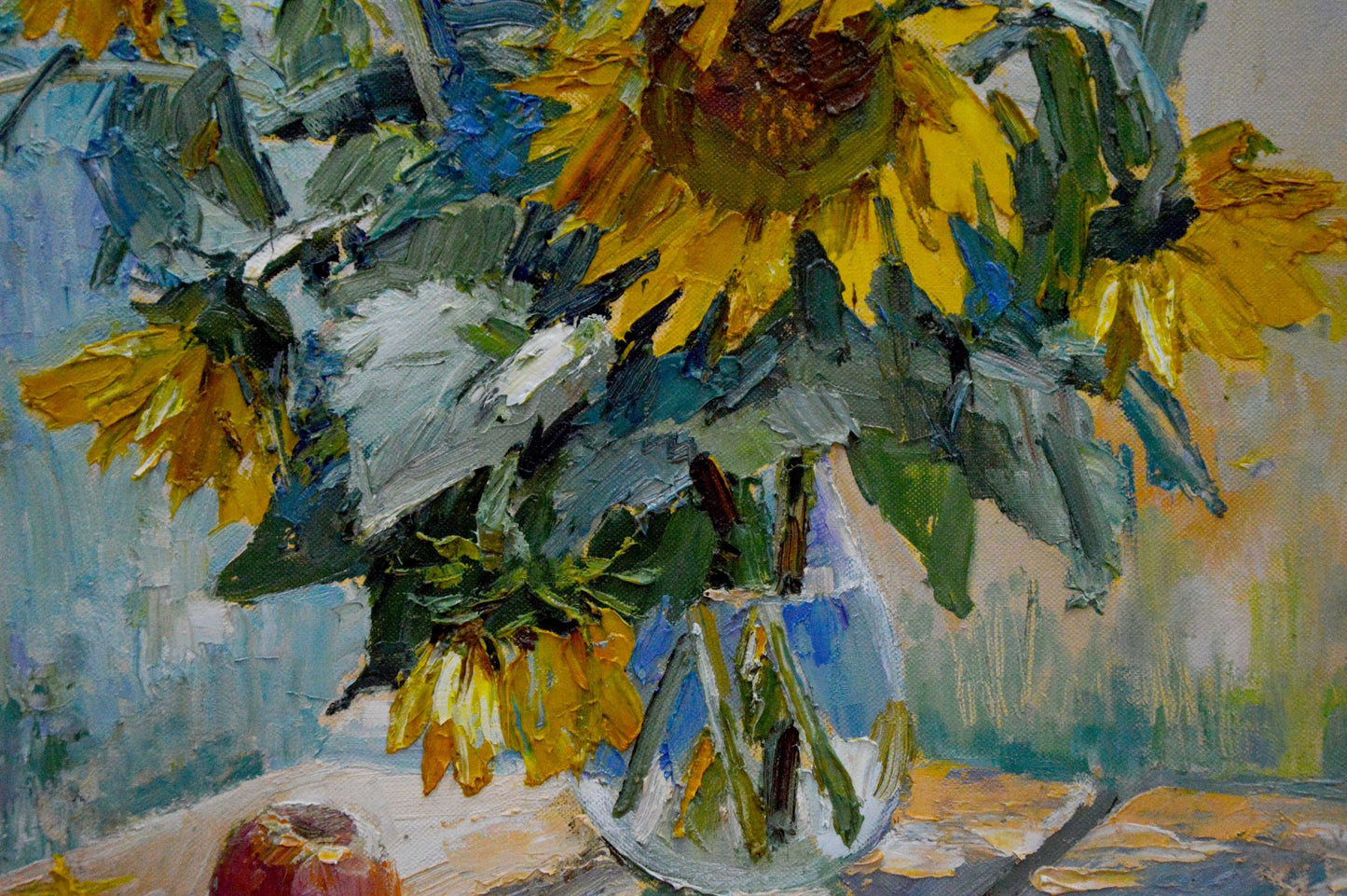 Oil painting of vibrant sunflowers by Polyakova Lyudmila Valentinovna