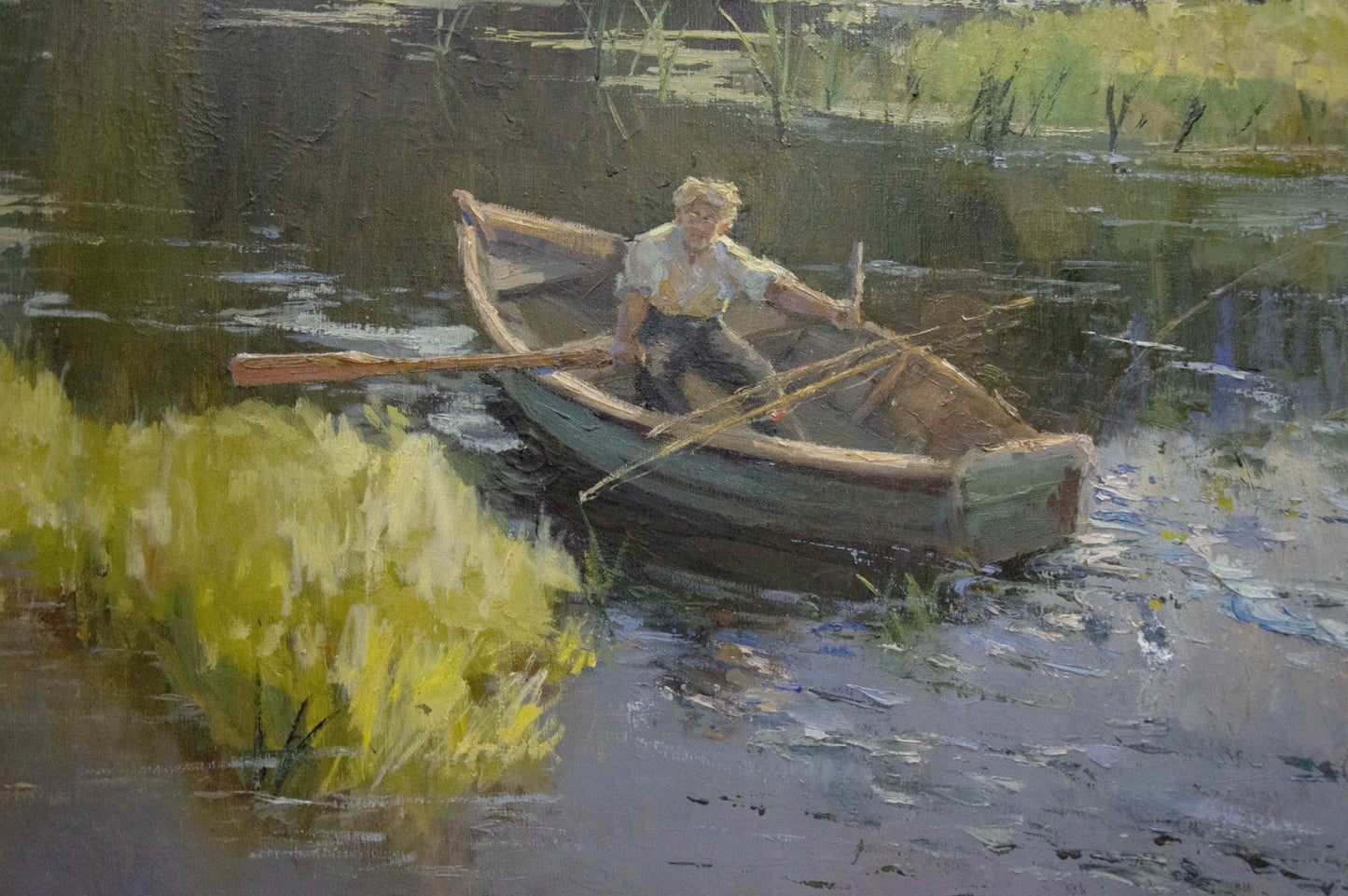 Oil painting of weathered rowboat in summer landscape by Nepiypivo Vasily Ignatievich
