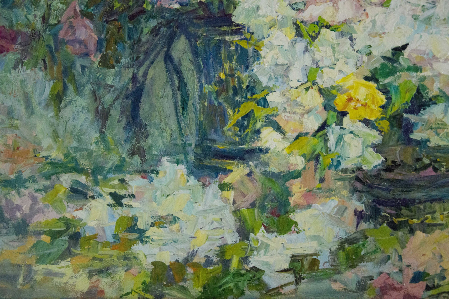 Vibrant impressionist oil painting of lush flower garden by Artym Olga Markovna