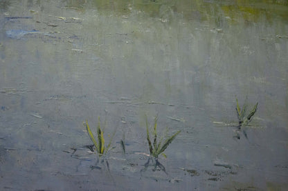 Oil painting by Nepiypivo Vasily Ignatievich: three green grass blades in water