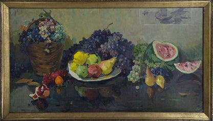 Oil painting Still life by Karnaukh Petr Mikhailovich with grapes, fruits