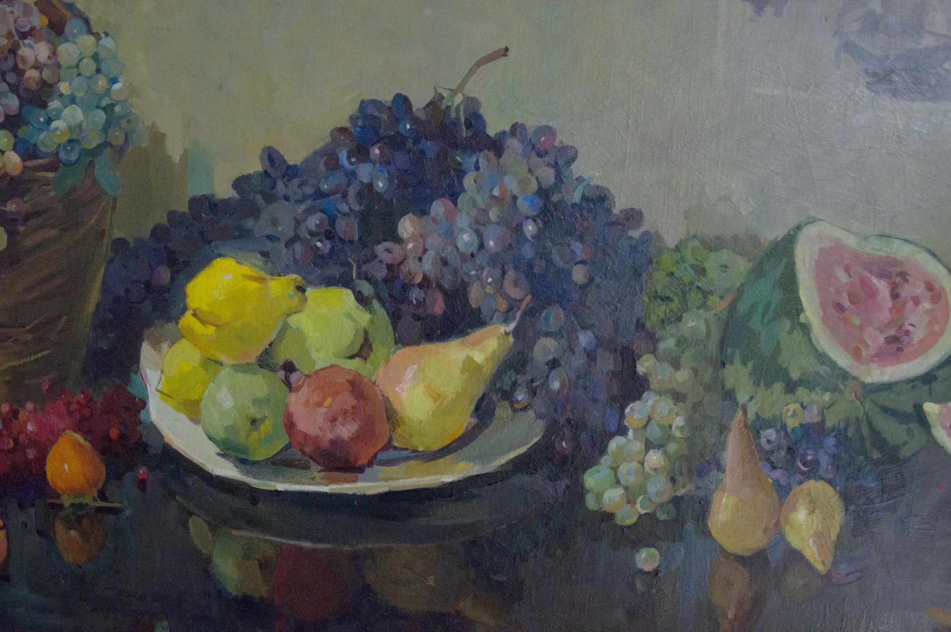 Oil painting Still life by Karnaukh Petr Mikhailovich with pears, apples, grapes