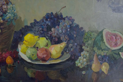 Oil painting Still life by Karnaukh Petr Mikhailovich with pears, apples, grapes