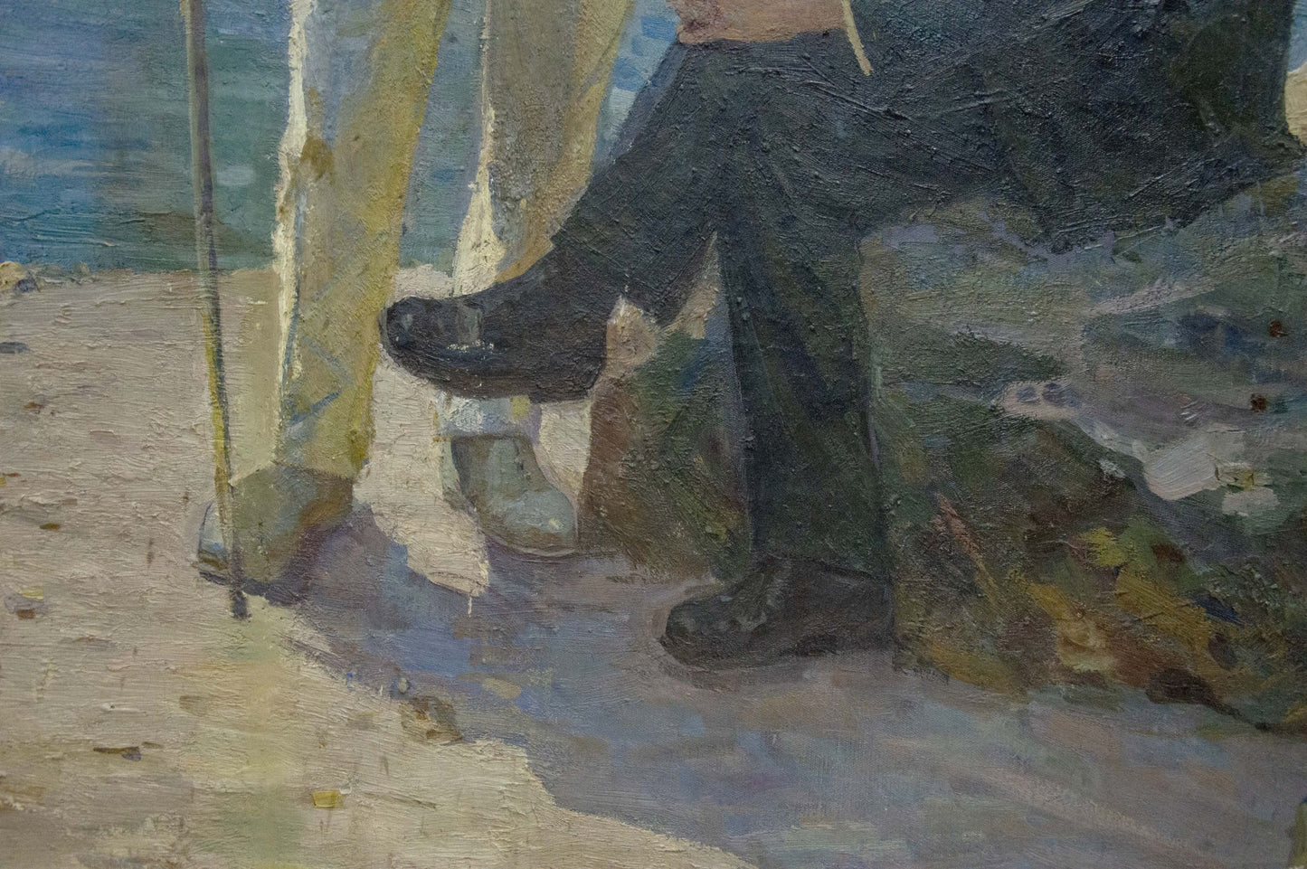 Oil painting Meeting with Lenin by Kogan-Shats Matvey Borisovich, black leather boot detail