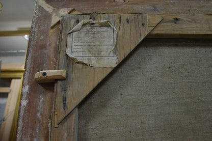 Back of oil painting Still life by Karnaukh Petr Mikhailovich on weathered stretcher frame