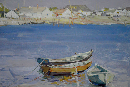 Watercolor of Sulimenko Petr Stepanovich oil painting: two boats in calm blue water