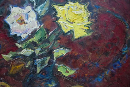 Vibrant yellow and white roses oil painting by Sakhnenko Victor Ivanovich