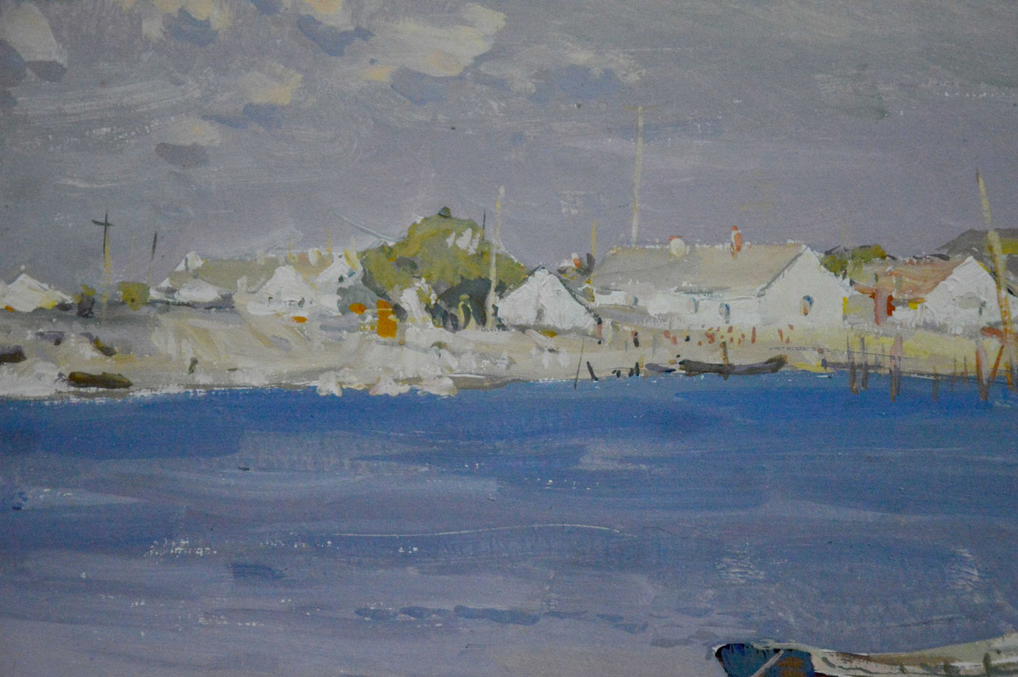 Serene coastal fishing village oil painting by Sulimenko Petr Stepanovich