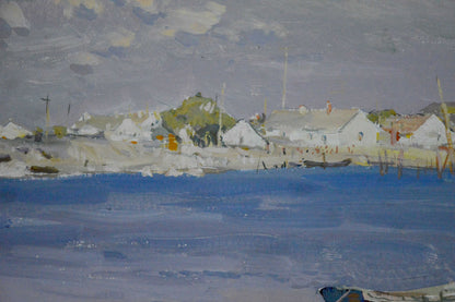 Serene coastal fishing village oil painting by Sulimenko Petr Stepanovich